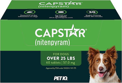 Capstar(nitenpyram) for Dogs Fast-Acting Oral Flea Treatment for Dogs Over 25 lbs, Vet-Recommended Medication Tablets Start Killing in 30 Minutes, 60 Doses