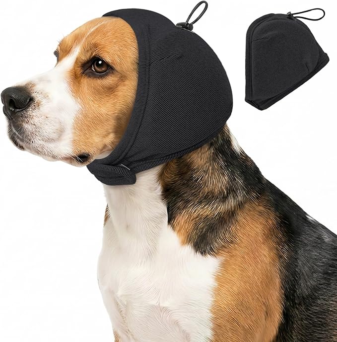 JOHNBOLIN Dog Ear Muffs - No Shake Ear Wrap & Quiet Calming Hoodie, Adjustable Head Snood Cover for Dogs, Noise & Anxiety Relief, Hematoma Protection for Grooming, Bath, Drying, Fireworks (Grey, S)