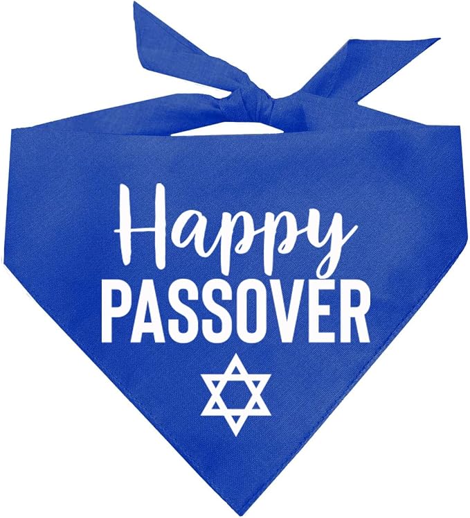 Happy Passover Dog Bandana | 100% Cotton Adjustable Triangle | Made in USA | Jewish Holiday | Funny | Pesach | Royal One Size (76)