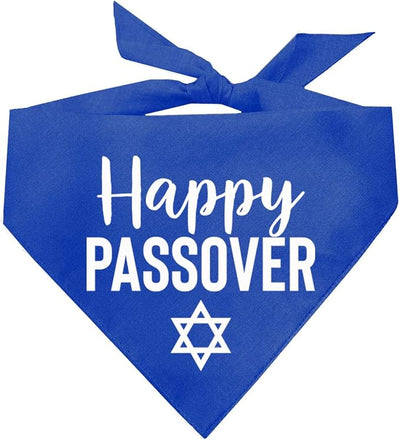 Happy Passover Dog Bandana | 100% Cotton Adjustable Triangle | Made in USA | Jewish Holiday | Funny | Pesach | Royal One Size (76)