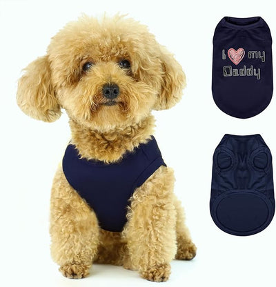 Expressive Pet Vest: Sleeveless Dog Shirt with 'I Love My Daddy' Slogan, Ideal for Chihuahuas, Poodles, Yorkies, and More - Adorable Design, Ultimate Comfort, Easy Maintenance! Navy Blue Medium