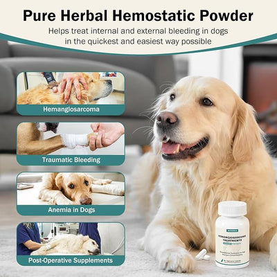 Blood Support for Dogs, Yunnan Sanqi Capsules for Dogs for Hemangiosarcoma, Hemoabdomen, Pericardial Effusion, Cancer Bleeding, Severe Bruising, Ulcer-Related Bleeding, Bloody Stools - 60 Capsules