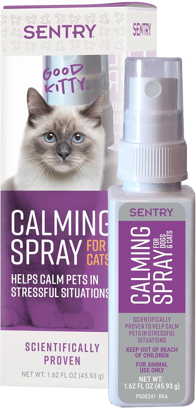 Sentry PET Care Sentry Calming Spray for Cats, Uses Pheromones to Reduce Stress, Easy Spray Application, Helps Cats with Separation, Travel, Loud Noises, and Anxiety, Packaging May Vary