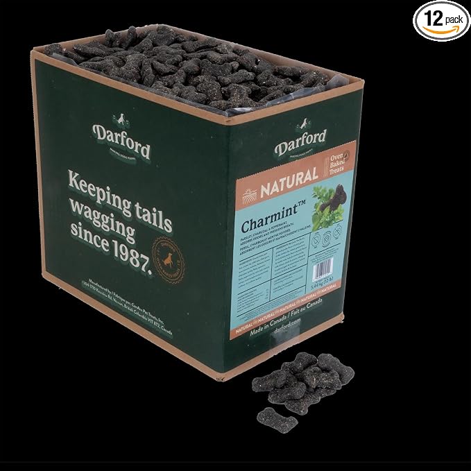 Darford Natural Charmint™ Dog Treats – Breath-Freshening Parsley, Charcoal & Peppermint – Mini Bone Shape – Oven-Baked in Canada – All Natural, Wheat-Free, No Corn or Soy – 12 lb