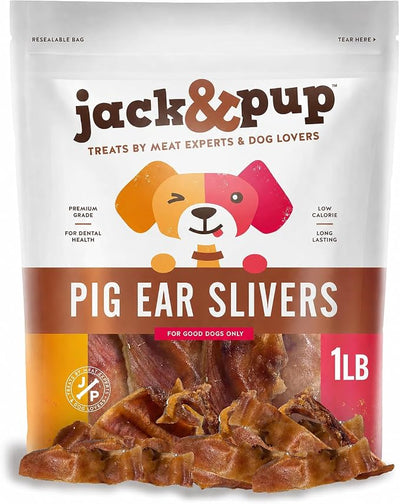 Jack & Pup Pig Ears Slivers (1lb) - Premium Natural Dog Chews, Pork Pig Ears, Healthy Dog Treats, Odor Free, Excellent Rawhide Alternative