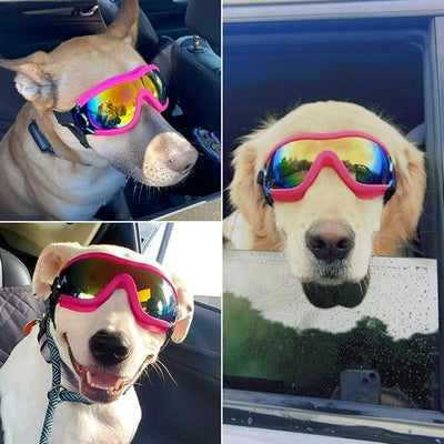 Enjoying Dog Sunglasses Medium to Large Breed, Dog Goggles UV Protection, Large Dogs Driving Eye Protection, Outdoor Windproof Dustproof Anti-Fog, Breathable, Adjustable Straps, Pink