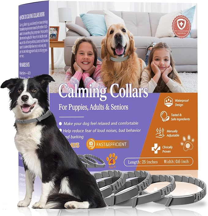 4 Pack Calming Collar for Dogs, Dog Calming Collar with Pheromones for Dog Anxiety Relief, Helps Reduce Stress, Barking & Unwanted Behavior, Waterproof, Adjustable, Up to 60 Days Each