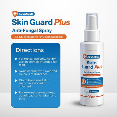 vetr Skin Guard Plus Chlorhexidine Ketoconazole Spray, Dogs Cats Horses, 8oz | One 8 oz bottle, Fresh Scent, 2% / 1% dual-action formula, Soothes itchy, irritated skin, Controls odors