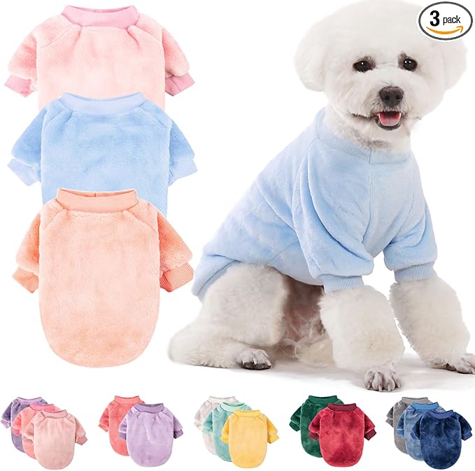 FabriCastle Dog Sweaters, 3-Pack Dog Clothes for Small Female Dogs & Cats, Soft and Warm Pet Coats XXS - XL, Winter Pet Jackets, Doggy Apparel Costumes Outfits (Ballet Pink,SkyBlue,Peach, Large)