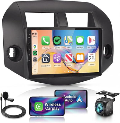 Android 15 Car Stereo for Toyota RAV4 2007-2012 Radio Wireless Carplay Android Auto 10.1 inch 1080P HD IPS Touch Screen DSP EQ Built-in GPS MirrorLink WiFi Bluetooth FM/RDS AHD Backup Camera Mic