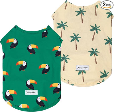 Fitwarm 2 Pack Toucan & Palm Tree UPF 50+ Sun UV Protection Dog Shirt, Lightweight Cooling Vest, Quick Dry Summer Clothes for Small Dogs Boy Girl, Pet Outfit, Green, Beige, XS