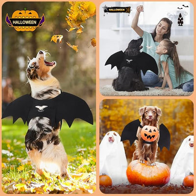 Vivifying Bat Wings for Dog, Adjustable Halloween Pet Bat Costume with Bell for Medium Dogs Party Decoration and Cosplay (Medium, Black)