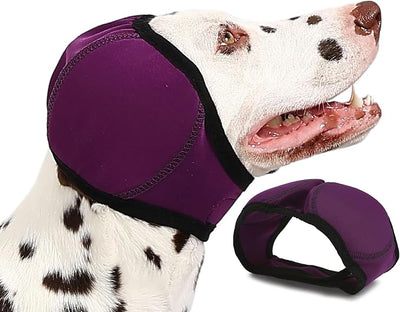 Dog Ear Muffs Wrap for Hematoma, Bathing, Drying, Swimming & Noise Anxiety Relief- Elastic Waterproof Ear Protection with Calming Hoodie Design for Grooming