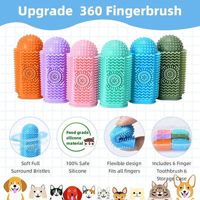 6Pcs Silicone Dog Toothbrush,360° Dog Tooth Brushing Kit,Finger Toothbrush,Cat Tooth Brush,Teeth Cleaning,Dogs Cats Teeth Cleaning Dental Care