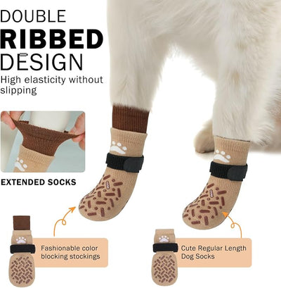 SCENEREAL Anti Slip Dog Socks to Prevent Licking Paws, Dog Shoes for Hot/Cold Pavement, Paw Protector Traction Control on Hardwood Floor, Dog Shoes Booties for Puppy Small Medium Large Senior Dogs