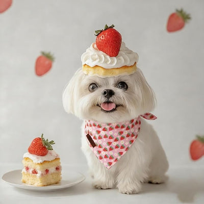 Sweet Strawberry Dog Bandana - Soft Pink Spring Summer Dog Neck Scarf, Cute Pet Bib for Puppy Kitten, Kawaii Photo Dogs Cats Prop for Daily Use Parties & Pet Photography S