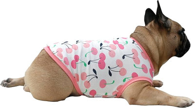 iChoue 100% Breathable Cotton Pug Halloween Cartoon T Shirts Cute Clothes for Dogs Vest Tank Tops Puppy French Bulldog Frenchie English Boston Terrier Cherry - Small