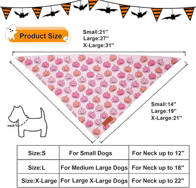 PTDECOR Halloween Dog Bandana, Pink Skeleton Pumpkin Reversible Holiday Dog Scarf, Triangle Female Halloween Bandanas for Medium Large Dogs Pets (Large)