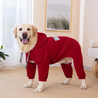 Dog Hoodies Winter Coat for Large Medium Dogs, Pullover 9 Legs Warm Coat Hooded Sweatshirt, Fleece Hoodie for Cold Weather (Red, X-Large)
