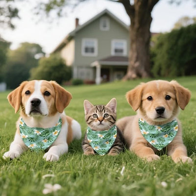 KEIAHUAN Tropical Flowers Dog Bandanas Reversible Triangle Pet Scarf Adjustable Kerchief Holiday Scarves for Small Medium Dog Boy Girl Pets