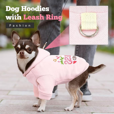 ABRRLO Small Dog Hoodie Clothes Cute Pink Princess Fleece Dog Sweater for Small Dogs Cats Girl Warm Puppy Sweatshirt with Leash D Ring Fall Winter XS Pet Outfits Chihuahua Yorkie Shihtzu(Pink,S)