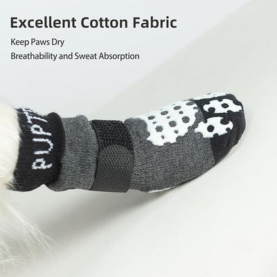 PUPTECK Anti-Slip Dog Socks with Double Sides Grips for Small Medium Large Dogs Hardwood Floors Prevents Licking, Dog Shoes for Hot Pavement Traction Control Paw Protector for Senior Dogs, Grey M