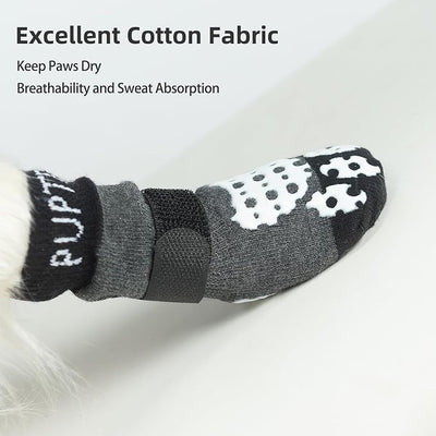 PUPTECK Anti-Slip Dog Socks with Double Sides Grips for Small Medium Large Dogs Hardwood Floors Prevents Licking, Dog Shoes for Hot Pavement Traction Control Paw Protector for Senior Dogs, Grey XXS