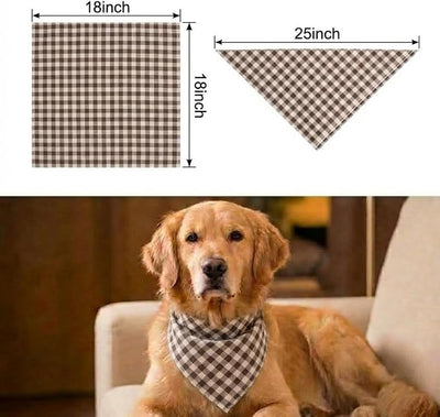Cotton Linen Dog Bandanas 1 Pack, Plaid Checkered Bandana for Large Dogs, Soft Breathable Classic Dog Apparel & Accessories (Khaki Plaid, Large)
