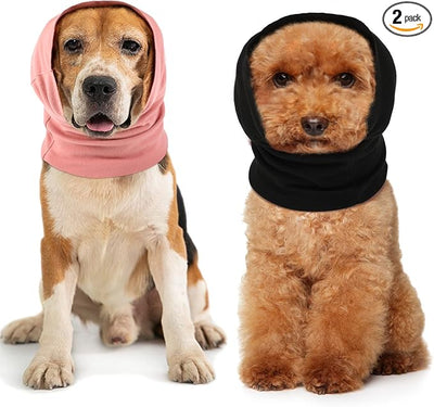 Frienda 2 Pcs Dog Ear Muffs Dog Calming Ear Cover Anxiety Relief Cover Face Neck Warmer Quiet Head Sleeves for Noise Bathing Grooming Drying(Medium,Black, Pink)