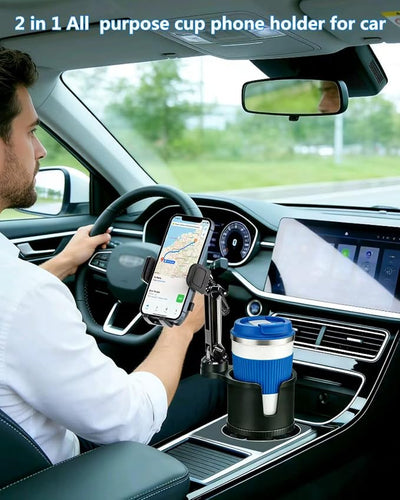Cup Phone Holder for Car [2 in 1 Upgraded] Universal Car Cup Holder Phone Mount Long Adjustable & Rotatable Arm, Sturdy No-Shake Design, Fit with iPhone 4-7 inches Smartphones & Big Bottle