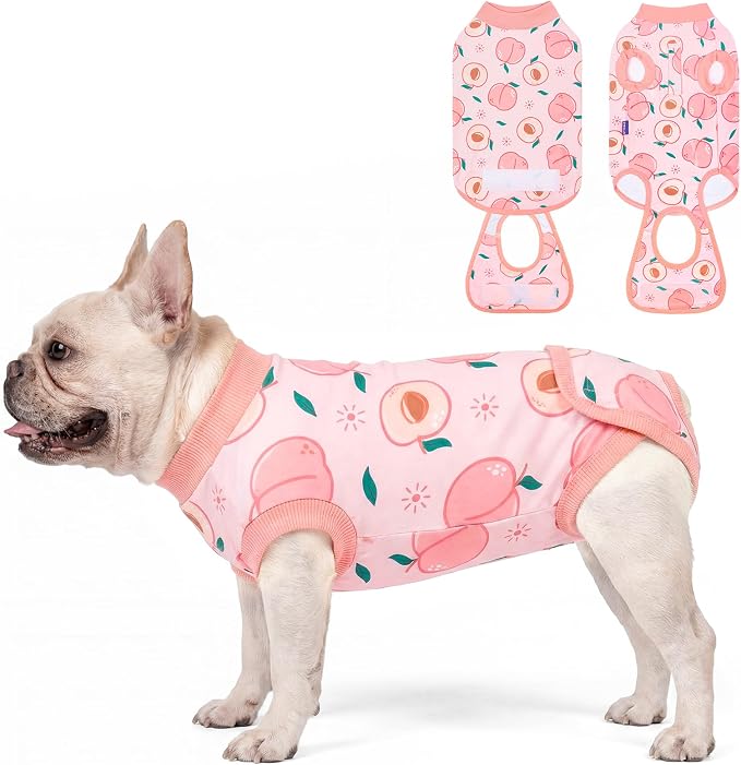 cyeollo Dog Surgery Recovery Suit, Soft Dog Onesie, E-Collar & Cone Alternative, Spay Neuter Suit for Male Female Dogs, Anti-Licking Wound Surgical Clothes, Comfy Body Suit for Small Dogs, Peach M