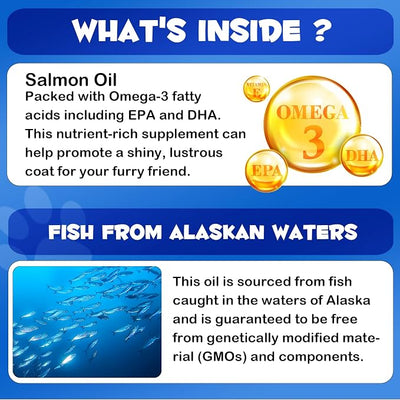 2PCS Alaskan Salmon Oil for Dogs & Cats - Pure Omega 3 Fish Oil with Omega 6 Fatty Acids, EPA & DHA - Anti-Inflammation for Dogs Skin and Coat - Natural Pet Joint, Immune, Brian & Heart Supplement