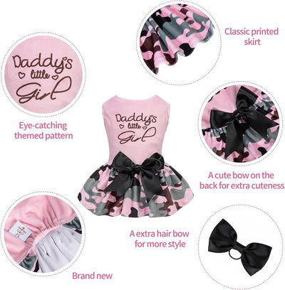 CuteBone Daddy's Little Girl Dog Dress for Small Dogs Pink Skirt Puppy Velvet Dresses Dog Clothes