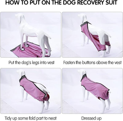 Dotoner Dog Recovery Suit Abdominal Wound Puppy Surgical Clothes Post-Operative Vest Pet After Surgery Wear Substitute E-Collar & Cone(2XL,Pink)