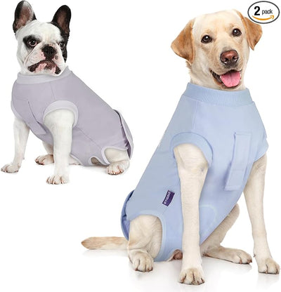 cyeollo 2pack Surgery Recovery Suit for Dogs Cats Soft Breathable Female Male Pet Bodysuit After Surgery for Spay, Neuter, Surgical Recovery Onesie Shirt for Medium Large Dogs, Blue & Grey, XL