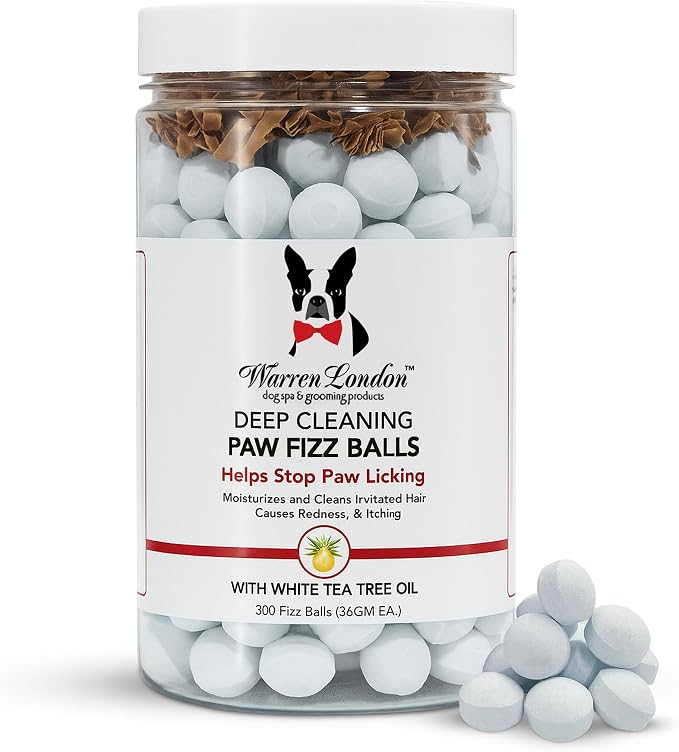 Warren London Deep Cleaning Paw Soak for Dogs – 300 Count Fizz Balls | Groomer-Size | Soothes Itchy, Irritated Paws with Seaweed, Tea Tree Oil & Aloe | Anti-Lick Paw Relief & Easy 5-Minute Spa