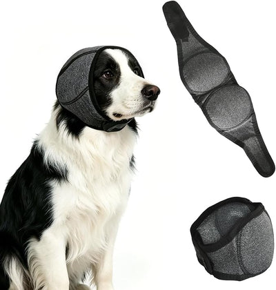 Upgraded Dog Ear Muffs for Noise Protection & Anxiety Relief, Adjustable No Shake Ear Wrap for Firework, Hematoma, Bathing, Swim, Grooming and Force Drying (Gray, M(Head Size:14"-19"))