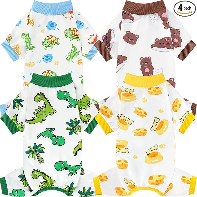 XPUDAC 4 Pack Dog Pajamas for Small Dogs, Puppy Clothes for Boy Girl Strechy Soft Pet Jumpsuit, Cat Onesie (Medium)