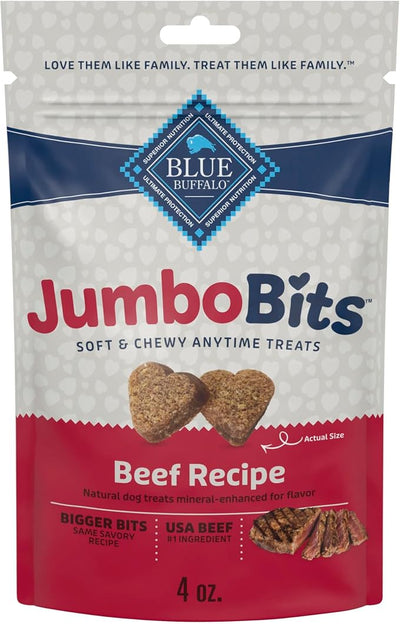 Blue Buffalo Jumbo Bits, Soft & Chewy Anytime Treats, Beef Recipe, Natural Dog Treats Mineral Enhanced for Flavor, 4 oz. Bag