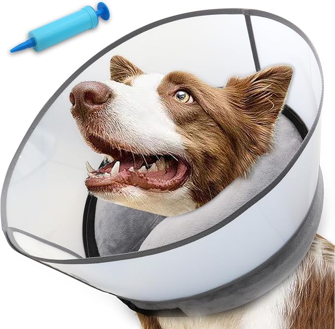 2-in-1 Inflatable Dog Cone Collar with Detachable Anti-Licking Shield, Soft Adjustable Elizabethan Collar for Dogs After Surgery (XL, Blue)