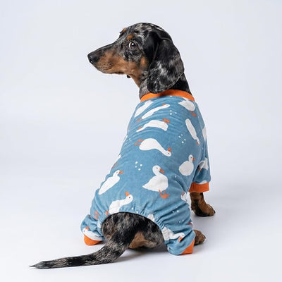 Fitwarm Adorable Duck Dog Pajamas, Warm Winter Dog Clothes for Small Dogs Boy Girl, Cozy Pet Onesie with Feet, Blue, White, Orange, Small