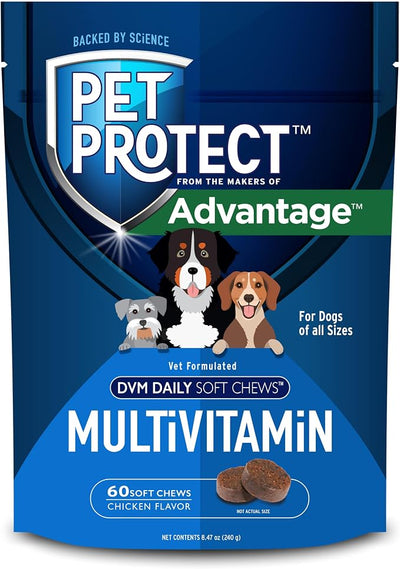 Pet Protect Dog Multivitamin, Vet-Formulated DVM Daily Soft Chews, Supports Ongoing Health & Wellness, Chicken-Flavor (60 Count)