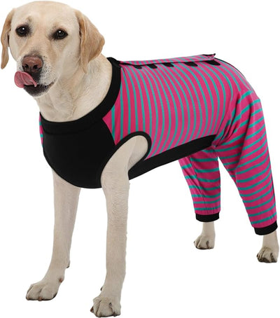 Kuoser Dog Recovery Suit with Anti Licking Rear Leg Sleeve, Rose 2XL | Abdominal Dog Surgical Suit with Pants Cover Protect Wounds, Dogs Elbow Protector Soft Pet Surgery Onesie Cone Alternative