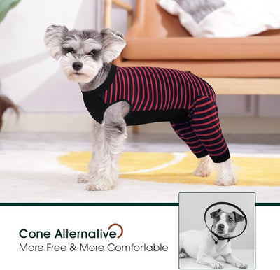 Kuoser Dog Recovery Suit with Anti Licking Rear Leg Sleeve, Red M | Abdominal Dog Surgical Suit with Pants Cover Protect Wounds, Dogs Elbow Protector Soft Pet Surgery Onesie Cone Alternative