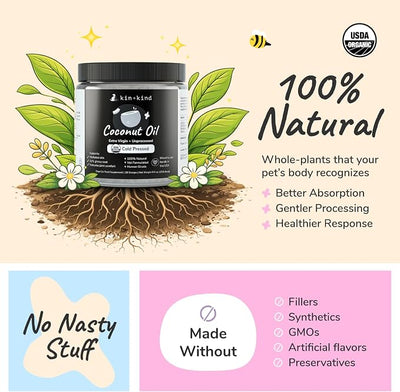 kin+kind Organic Coconut Oil Pet Supplement for Dogs and Cats - Natural Skin and Coat Support with Cold Pressed Extra Virgin Coconut Oil - Made in USA - Bundle (3 x 8 fl oz)