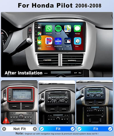 8Core 4+64G Car Stereo for Honda Pilot 2006 2007 2008 Wireless Carplay Android Auto,9 inch 1280 * 720P IPS Touch Screen Radio, Android15/GPS/WiFi/32EQ DSP/59UI/Bluetooth5.0/SWC/Backup Camera&Mic