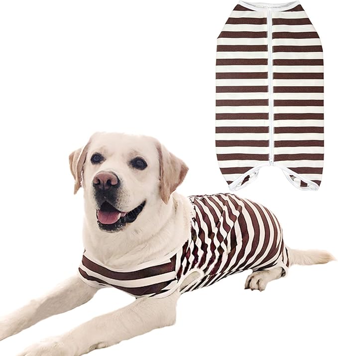 Dog’s Recovery Suit Post Surgery Shirt for Female Male Dog, E-Collar Alternative Wound Protective Clothes (Brwon White-XL)