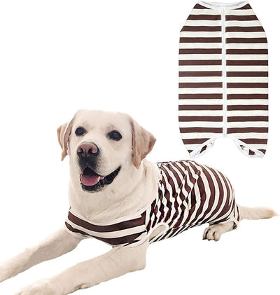Dog’s Recovery Suit Post Surgery Shirt for Female Male Dog, E-Collar Alternative Wound Protective Clothes (Brwon White-XL)