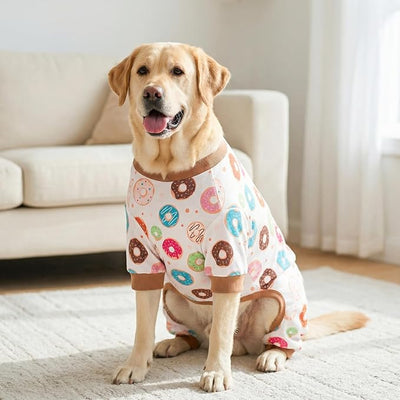 KYEESE Dog Pajamas, Soft Dog Pajamas for Medium Large Dogs Boy Girl, Stretchy Dogs Pjs Velvet Pet Jumpsuit Sleepwear, Comfy Jammies Lightweight Pet Onesie Outfit, Donut, 2XL