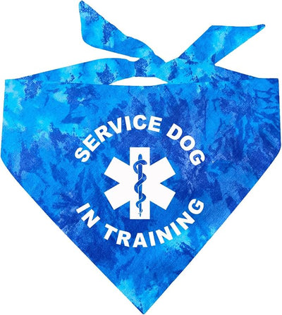 Service Dog in Training Dog Bandana | 100% Cotton Tie Dye Triangle |Service Dog | Working Animal | Assistance | One Size | Royal Scrunch (289)